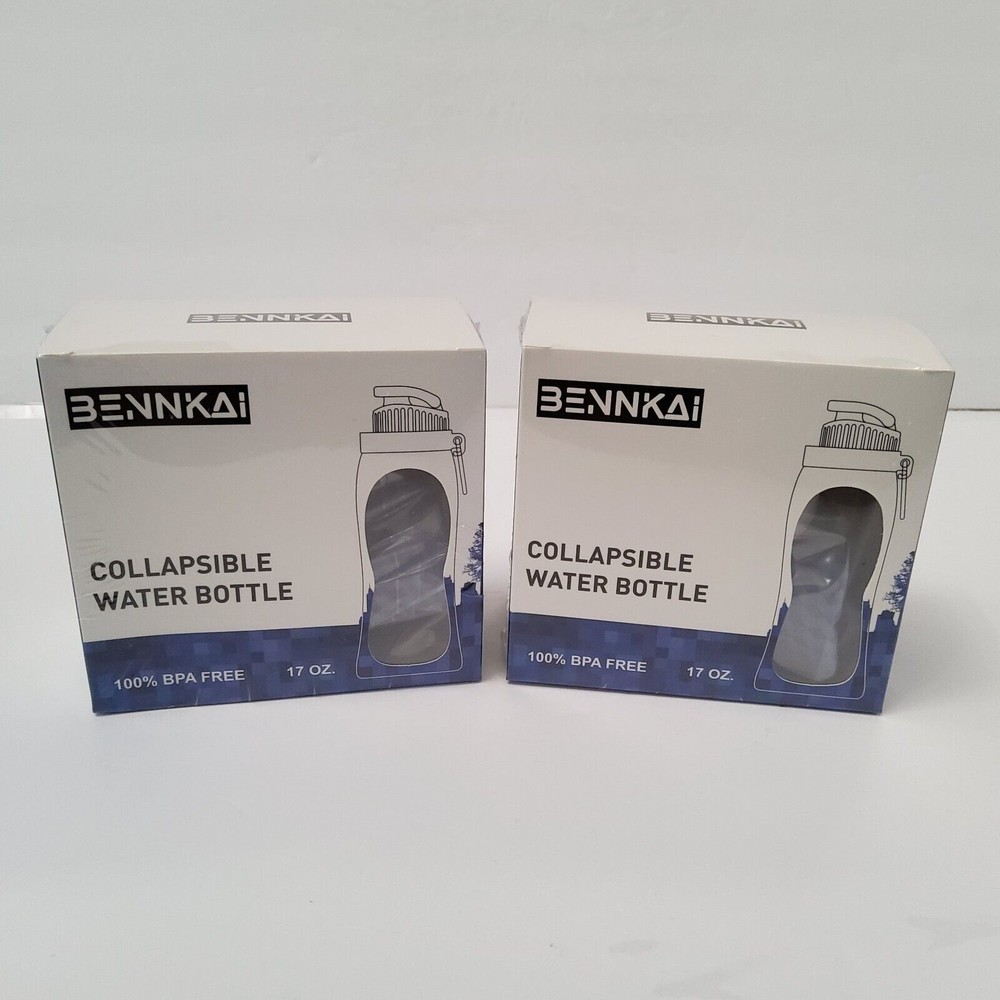 Lot Of 2- Bennkai Collapsible Water Bottle 17oz BPA Free Dishwasher/Freezer Safe